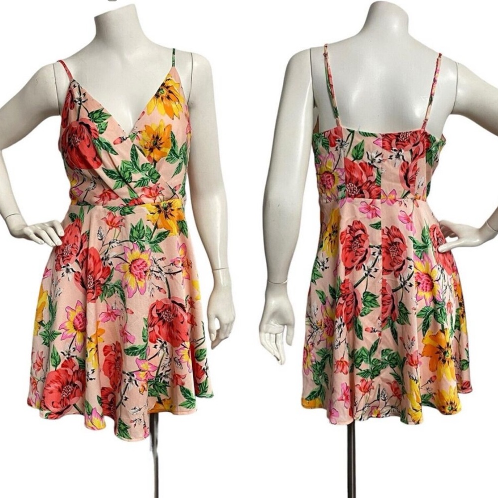 EXPRESS Dress Women Small Petite Floral Print Easter Fit Flare Skater Spring